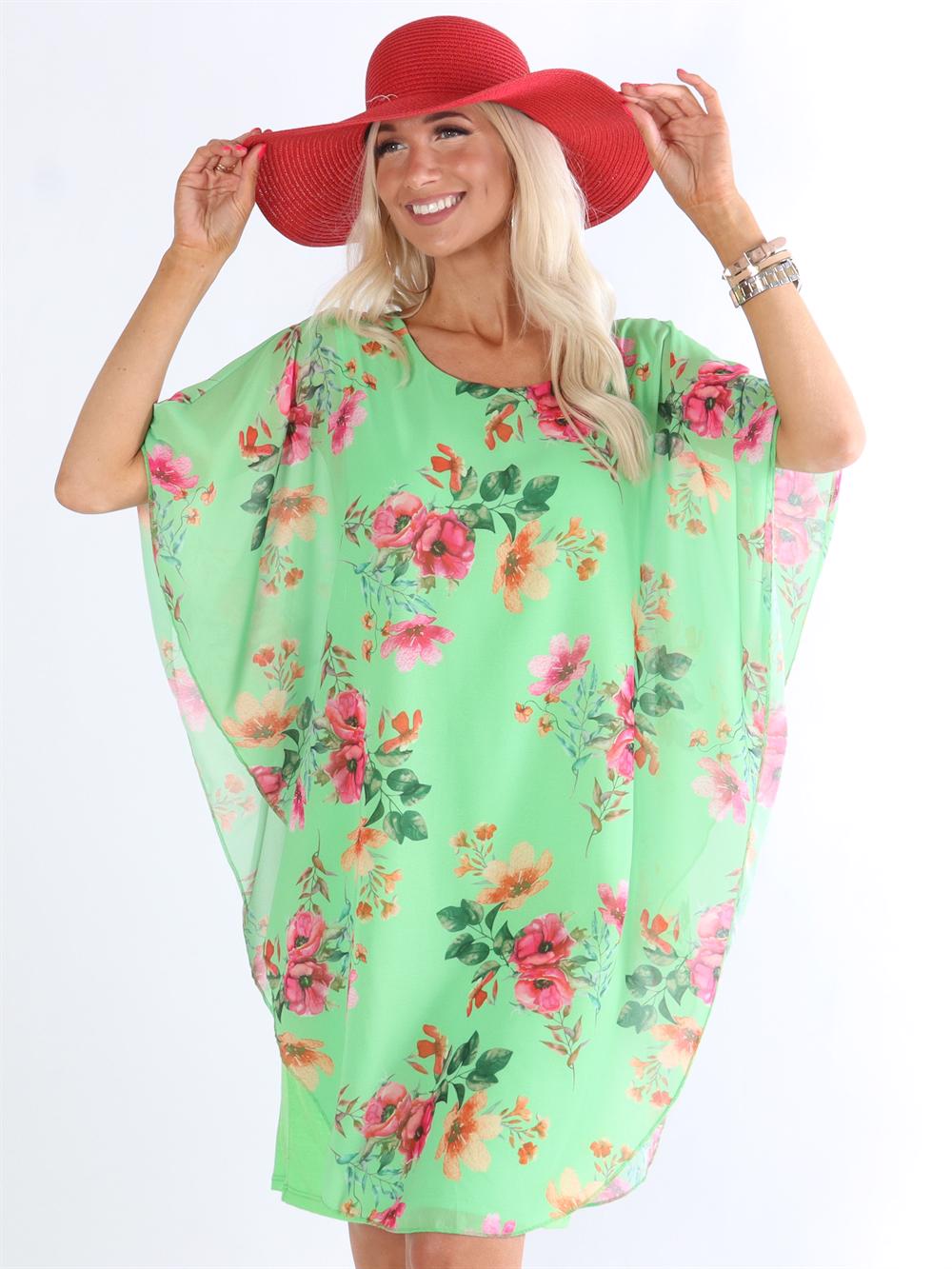 Kenya Flower - Tunikakjole med chiffonlag i blomsterprint